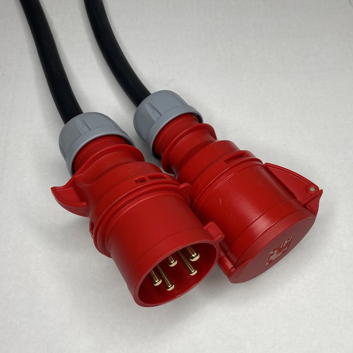 10 Meter 6.00mm² HO7RN-F BLACK RUBBER POWER CABLE. WITH PCE 32A 3P+N+E 400V Plug & Connector IP44