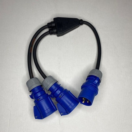Rubber Y Splitter with 230 Volt 2P+E IP44 PCE Plug and Connectors